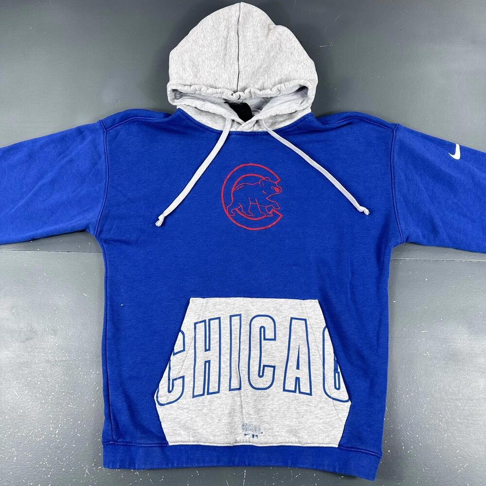 Chicago Cubs Hoodie Mens Small Blue Gray Sweatshirt Nike Midweight Spellout - Picture 2 of 8